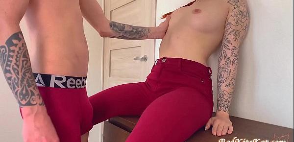  Redhead with Big Ass Hard Pussy Fuck with Cum Inside in Torn Jeans